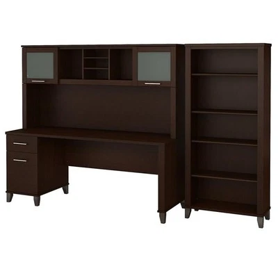 Bush Furniture Somerset 72W Desk with Hutch and Bookcase in Mocha Cherry - Image 1 of 4