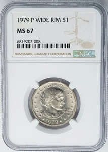1979-P Susan B Anthony Dollar $ SBA Wide Rim MS67 NGC 950813-20 - Bild 1 von 3