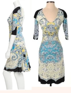 SEXY italian designer ROBERTO CAVALLI dress ruched gorgeous print 44 MED - Picture 1 of 22