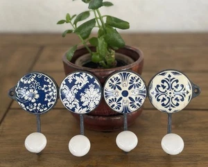 Spanish Style Ceramic Wall Mounted Hooks  Cottagecore Entryway 8"x 3.5" - Picture 1 of 5