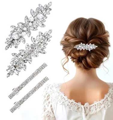 4 Pcs Rhinestone Hair Clips, Elegant Diamond Hair Barrettes Fancy Bridal Hair... - Image 1 of 4
