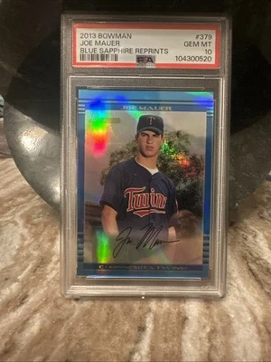 Tarjeta de novato Joe Mauer 2013 Bowman reimpresión refractores zafiro azul PSA 10 Foto 1 de 4