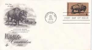 STAMP US SCOTT 1392 "Buffalo-Wildlife Conservation" "Bison" 6 CENT 1970 FDC - E - Picture 1 of 1