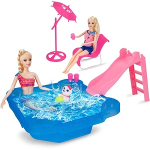 Pool Playset - Glam Pool with Slide, Doll Pool Accessories Includes Beach Cha... - Picture 1 of 7