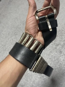 Dockers Echt Leder Schwarz Leder Kugel Patronen Gürtel Vintage Biker - Bild 1 von 15