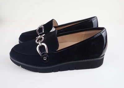 Alex Marie Women's 6.5 M Platform Black Leather Loafers Clain Link Slip on — 第 1/4 张图片