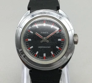 Vintage Timex Watch Women 27mm Manual Wind Black Red Dial 70s - Picture 1 of 16