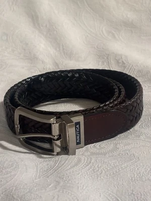 Cinto reversível masculino Nautica tamanho 34/85 marrom preto 1,25” largura couro ligado - Imagem 1 de 4