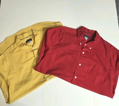 Basic Editions Men’s XL Short Sleeve Button Down Shirt Lot of 2 Red & Yellow  - Image 1 of 4