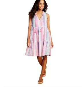 J. Crew Damen Strandkleid Schimmer Pastell Streifen Tasseled Stufen S Neu - Bild 1 von 4