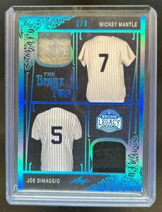 2023 Leaf Bronx Legacy Mickey Mantle Joe DiMaggio Bronx Two Platinum Jersey #2/6 - Picture 1 of 2