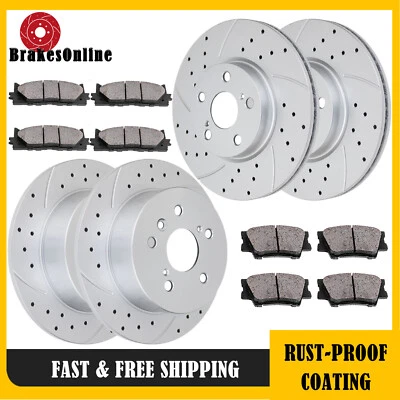 Drilled Slotted Front Rear Brake Rotors Pads for Toyota Camry Avalon Lexus ES350 - Image 1 of 4