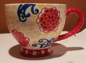 ARTISTIC ACCENTS Floral MUG COASTAL IMPORTS Red Coffee Tea Cocoa Handle - Picture 1 of 8