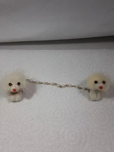 Vintage 1950s Girls White Mink And Faux Pearl Sweater Clip Rare - Picture 1 of 8