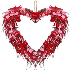 Valentine's Day Wreath for Front Door 14 Inches Valentines Heart Shaped Wreat... - Picture 1 of 7
