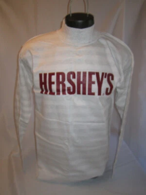 Camisa de Colección Años 90 Hershey's Gris y Blanco Rayas Manga Larga Cuello Alto Grande Foto 1 de 4