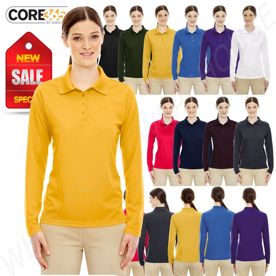 Core 365 Womens UV Protect Performance Long Sleeve Piqué S-XL Polo Shirt R-78192 - Image 1 of 1