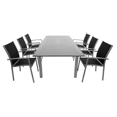 Garnitur BAJAZZO 7-teilig, Alu + Kunstgewebe schwarz Gartenmöbel Sitzgruppe - Bild 1 von 4