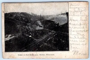 1907 SCENE ON BAD RIVER NEAR MELLEN WISCONSIN TO MARTINSBURG MARYLAND POSTCARD - Picture 1 of 2