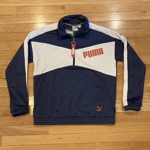 Puma Jacket Mens Size Medium Blue Color Block Quarter Zip Pullover Running - Picture 1 of 10