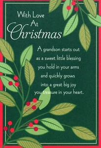Tarjeta de NAVIDAD RELIGIOSA SINCERA PARA NIETO ROJO VERDE POR PRIMAVERA + SOBRE - Imagen 1 de 5