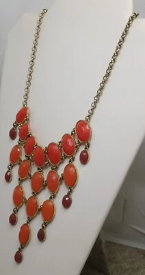 Colar Babador Multi Sombra Laranja Gota Declaração Cabochão Joia Coração Pendurar Etiqueta - Imagem 1 de 3