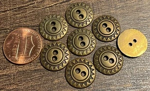 8 Antique Brass Tone Metal Sew-through 2-hole Buttons Almost 5/8" 15mm 14225 - Picture 1 of 2