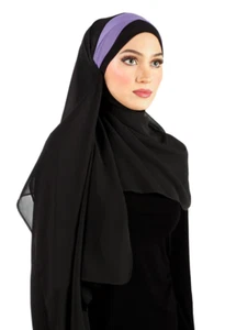 Chiffon Wrap Hijab Headscarf with 1 Color Stripe - Shawl For Muslim Women Hijab - Picture 1 of 23