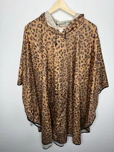 Chicos Leopard Print Rain Poncho One Size Hood Lightweight Brown Packable Pocket - Picture 1 of 7