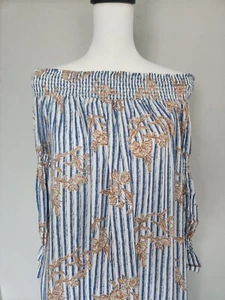 Maverick The Collection Off Shoulder Rayon Tunic Dress Striped Floral Sz S - Picture 1 of 15