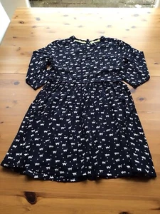 Yumi Girls 13-14 Navy Blue Dress White Cat Dog Print Long Sleeve Winter - Picture 1 of 8