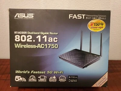 ASUS RT-AC66R 802.11ac Dual-Band Wireless AC1750 Gigabit 4-Port Router 5G - Image 1 of 2