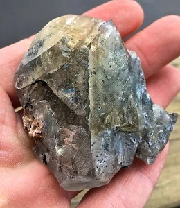 65mm Calcite Crystal with a Herkimer Diamond Embedded and Athraxolite Inclusions - Picture 1 of 5