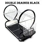 2Tier Chrome Plate Dish Cutlery Cup Double Drainer Rack Drip Tray Glasses Holder