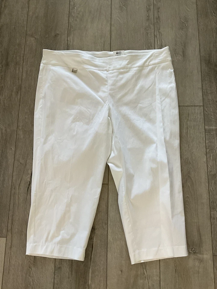 Alfani Womens White Twill Stretch Tummy Control Capri Pants Plus 24w 7473