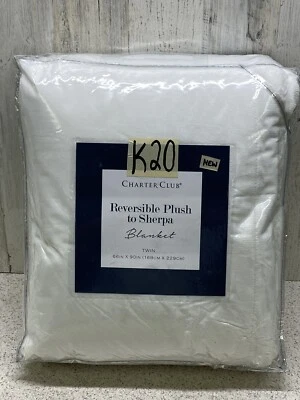Charter Club Twin Sherpa Plush Reversible Blanket Extra Soft Bedspread White New - Image 1 of 4