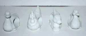 Napkin Rings Ceramic Set of Four Animal Rooster Duck Goose White Made in Japan - Afbeelding 1 van 7