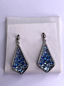 Triangle London Swiss Blue Topaz 925 Sterling Silver Dangle Drop Earrings 20mm - Picture 1 of 15