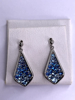 Triangle London Swiss Blue Topaz 925 Sterling Silver Dangle Drop Earrings 20mm - Image 1 of 4
