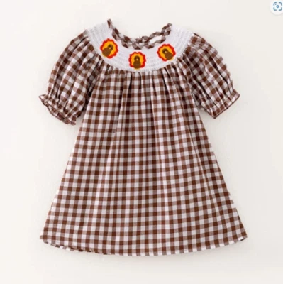 NOVO Vestido Bordado Boutique Ação de Graças Turquia Meninas Smocked - Imagem 1 de 4