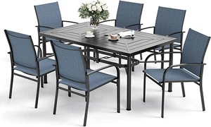 7 Piece Patio Dining Set Outdoor Table Rectangular with Umbrella Hole - Picture 1 of 10