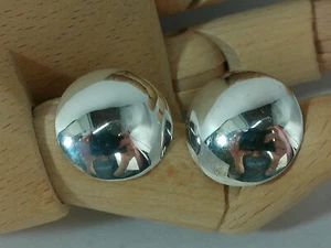 Vtg Sterling Silver Light Weight Dome Round Button Disk Retro 20mm Mod Earrings - Picture 1 of 18