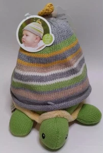 Baby Aspen Turtle Plush Rattle & Beanie Hat  7" Stuffed Knit Sewn Eyes NEW - Picture 1 of 7