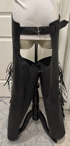 Vintage Sears The Leather Shop Leather Fringe Women's Motorcycle Chaps SZ L - Picture 1 of 21