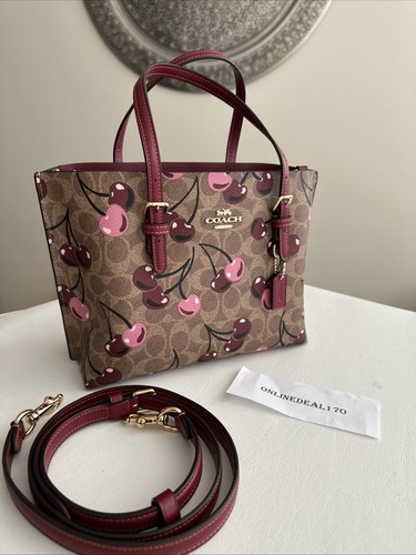 Borsa Coach Mollie nuova con etichette 25 tela firmata con stampa ciliegia CZ772 marrone multi