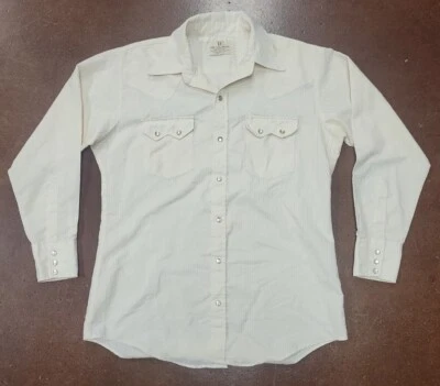 Vintage DEE CEE Brand Western Cream White Striped Shirt Pearlsnap USA Size 16 33 - Image 1 of 4