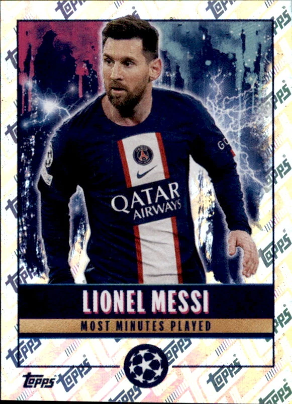 TOPPS Pegatina Champions League 22/23 514 Lionel Messi (Más minutos jugados)