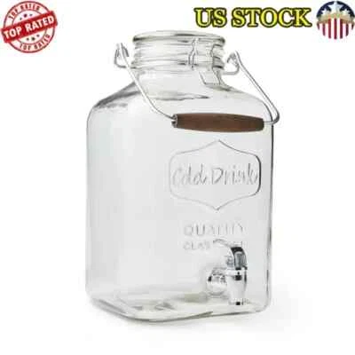 2 Gallon Glass Beverage Dispenser W/ Clamp Lid Steel Handle & Plastic Spigot New - Image 1 of 4