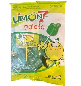Limon 7 Paleta Lollipop With Salt & Lemon Powder 3.5 Oz (100g) 10 Pops Total - Picture 1 of 2