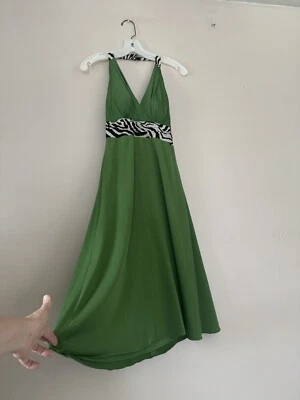Vestido de Fiesta Phoebe Alta Costura Talla 6 Halter Cuello Cebra Brillante Corbata Elástico Verde Foto 1 de 4